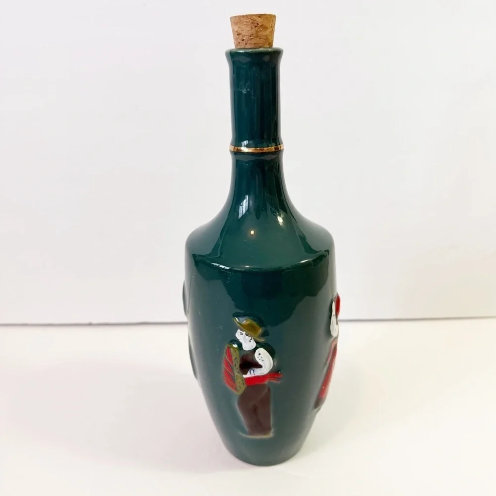 Real Vinicola Portugal Porcelain Green Embossed Wine Bottle Folk Dancers EMPTY